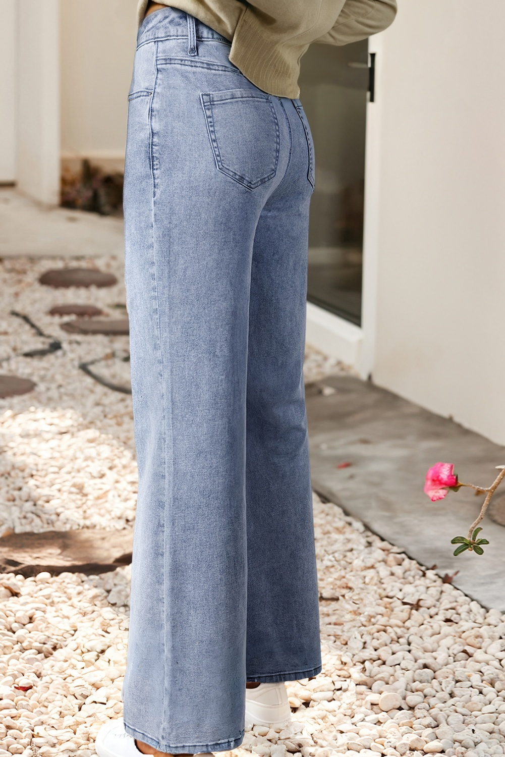 High Waist Button Zip Fly Bell Bottom Jeans