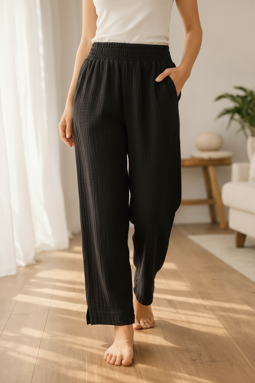 Classic Muslin Cotton Pants - Black Product Hero
