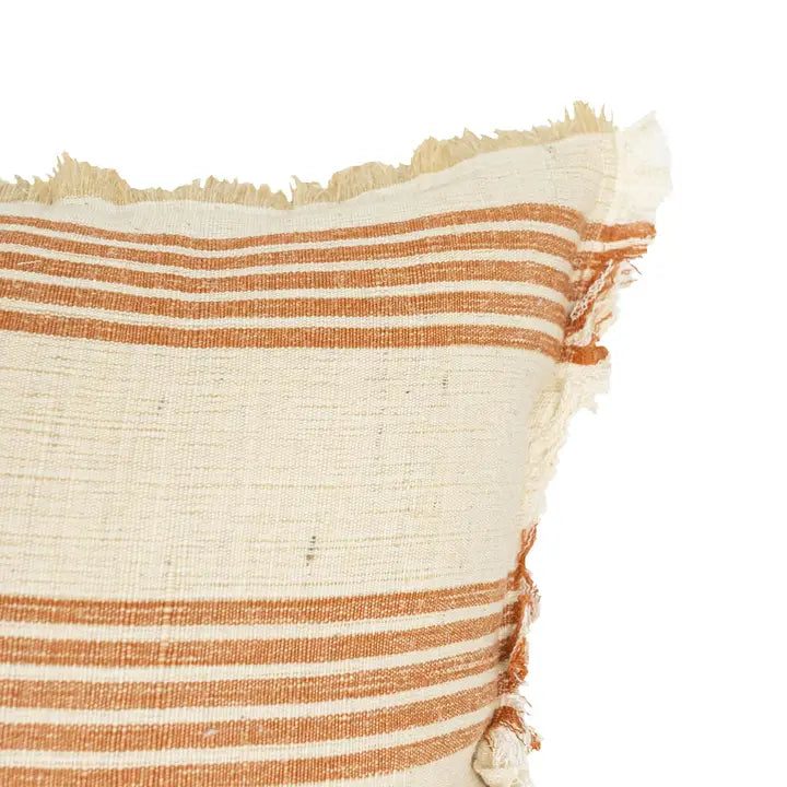 Rust Striped Cotton + Jute Throw Pillow