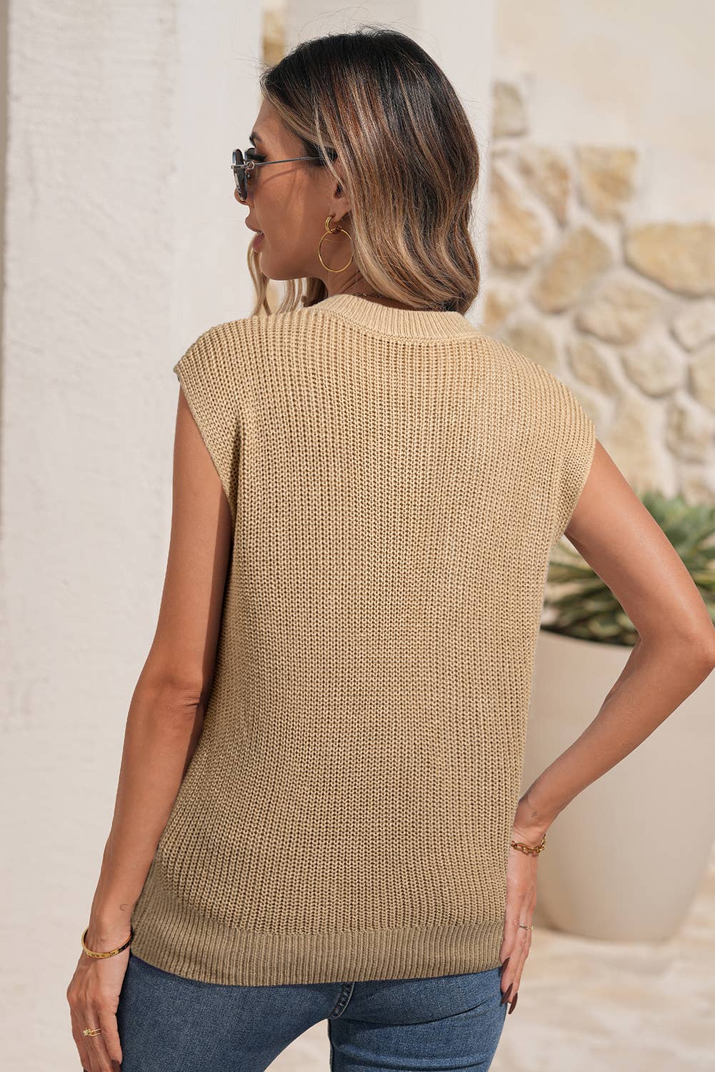 Western Cowboy Embroidery Round Neck Sleeveless Sweater