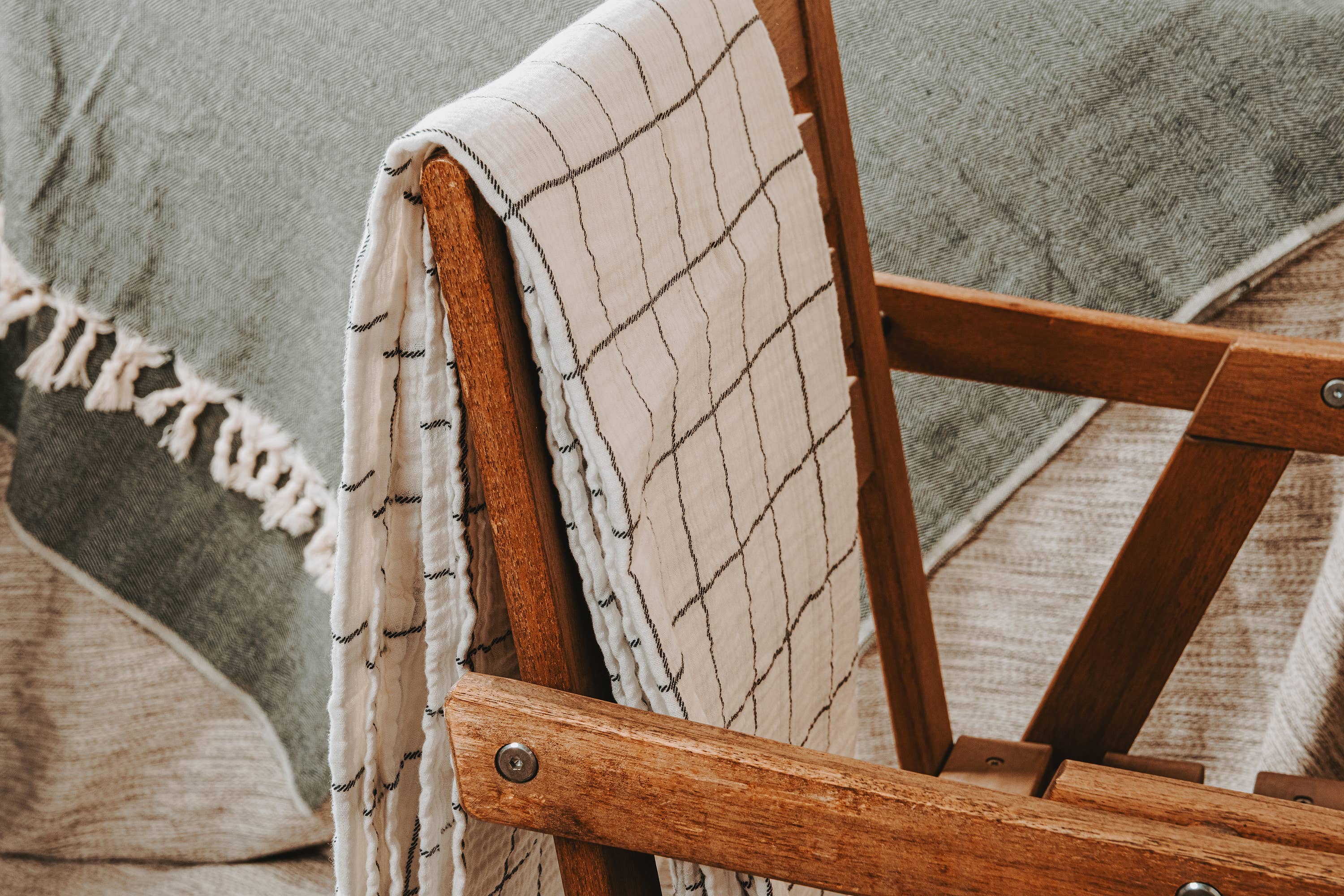 Organic Black + White Fringe Muslin Throw Blanket