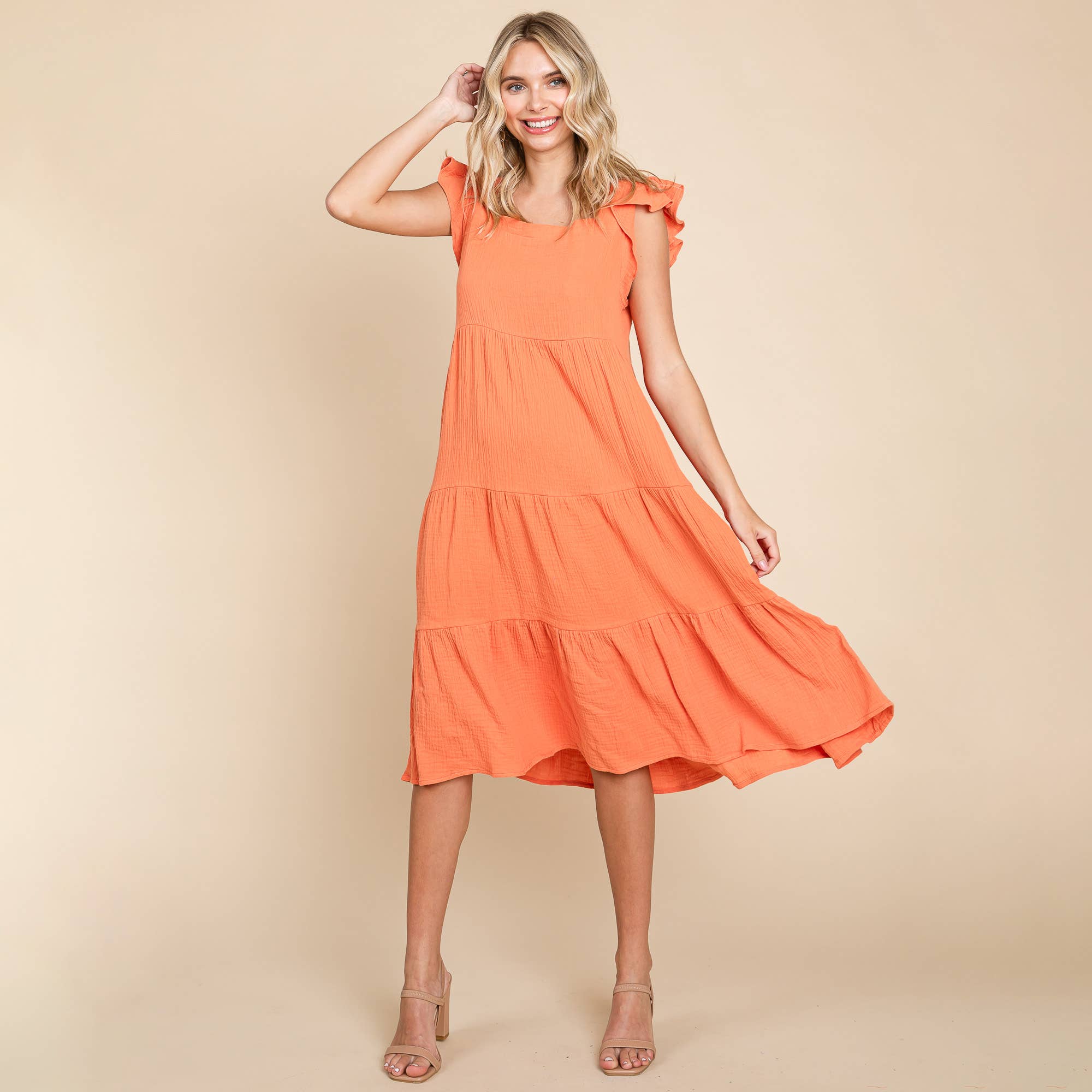 Sunset Ruffle Tiered Muslin Midi Dress