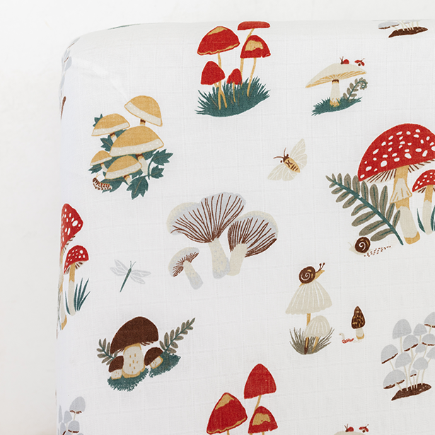 Mushroom Muslin Cotton Crib Bottom Sheet