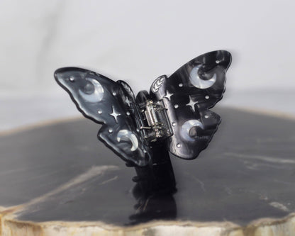 Moon Moth Butterfly Hair Claw Unique Accessory - Silver