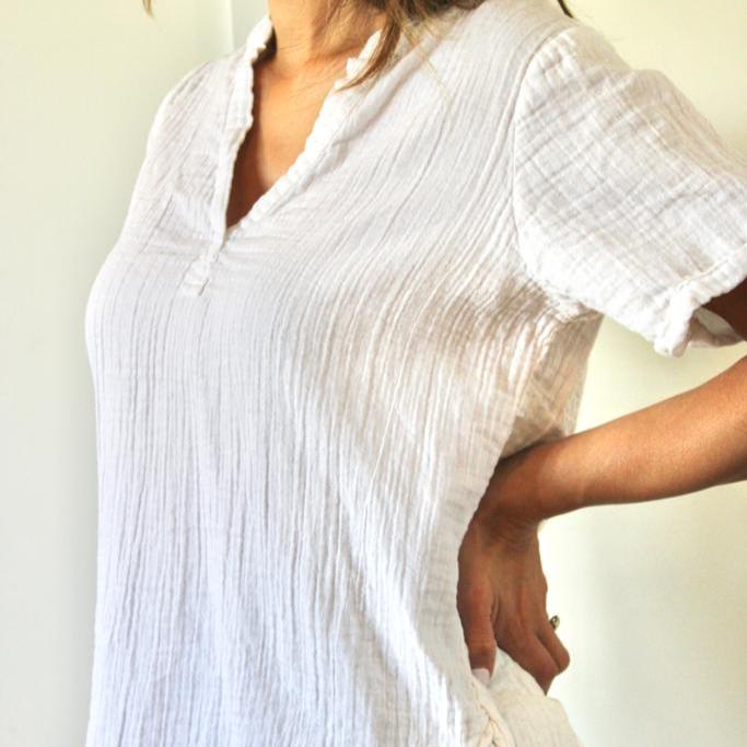 Muslin Cotton V-Neck Top | Breathable Women's Tee | Muslin Comfort ...