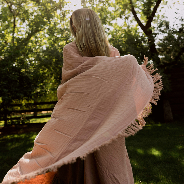 Oversized Muslin Cotton Fringe Throw Blanket | Breathable & OEKO
