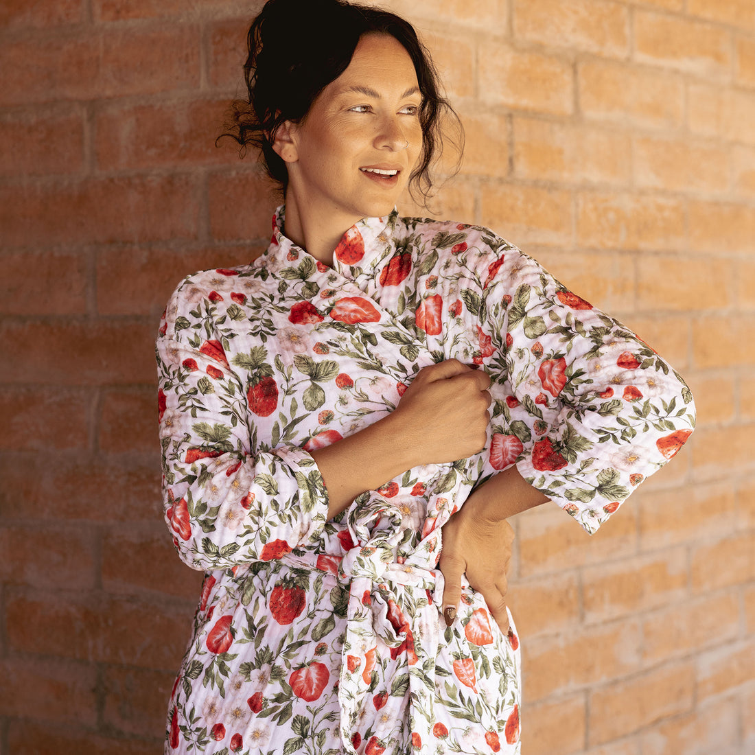 Full-Length Muslin Cotton Robe in Strawberry Fields