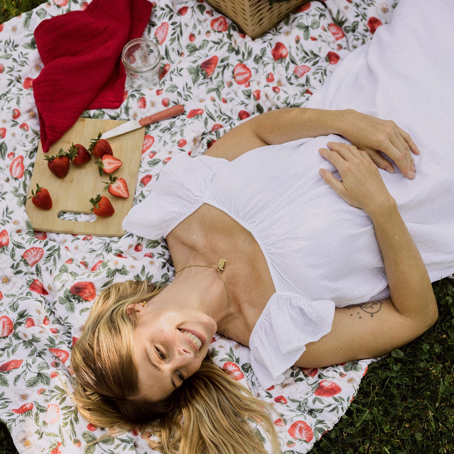 Strawberry Fields Muslin Cotton Throw Blanket (Pre-sale)