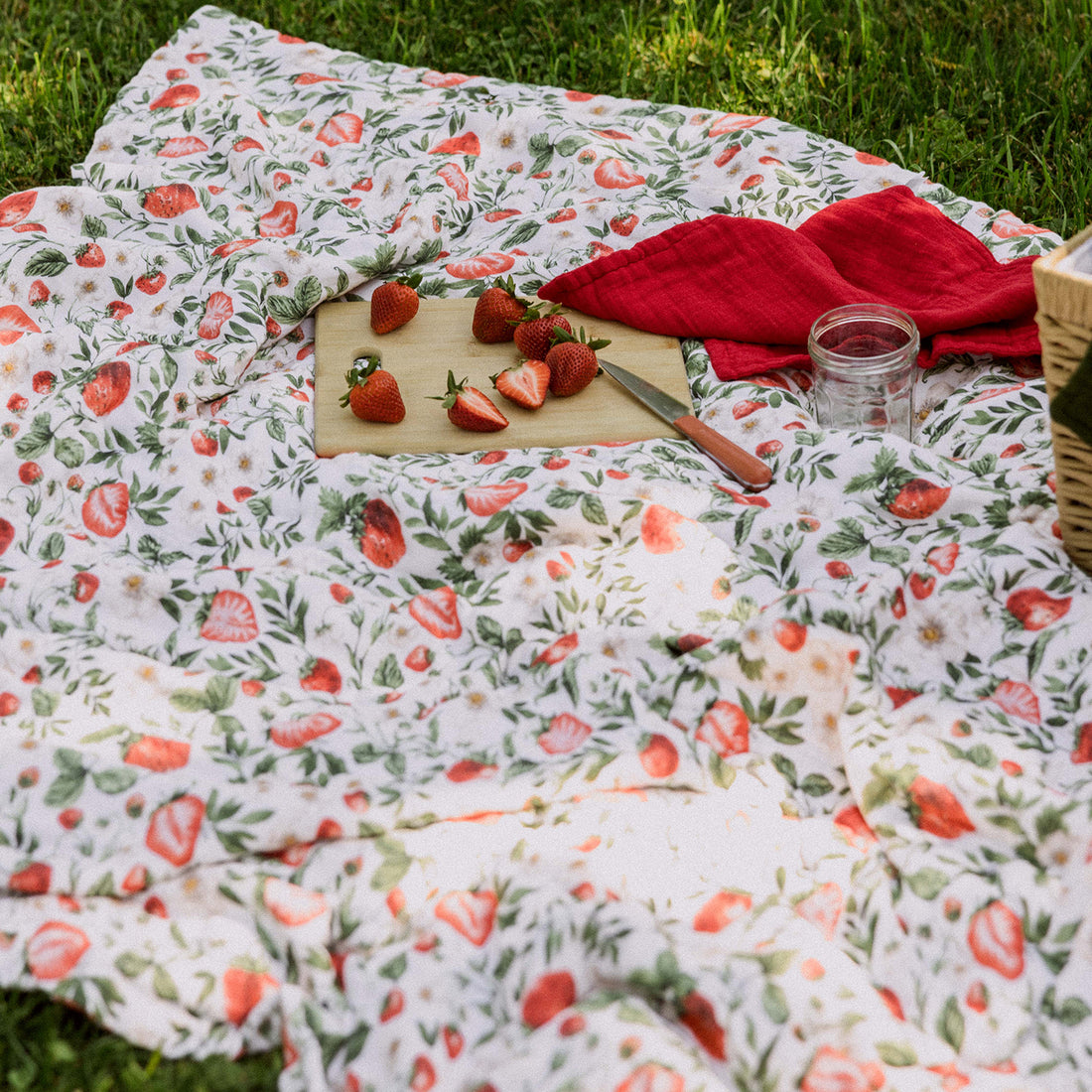 Strawberry Fields Muslin Cotton Throw Blanket (Pre-sale)
