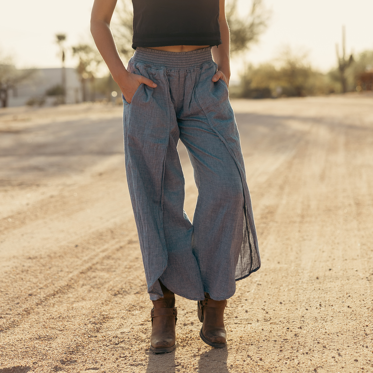 Muslin Cotton Wide Leg Tulip Pants | Side Slit | Muslin Comfort Muslin Cotton Wide Leg Tulip Pants | Side Slit | Muslin Comfort