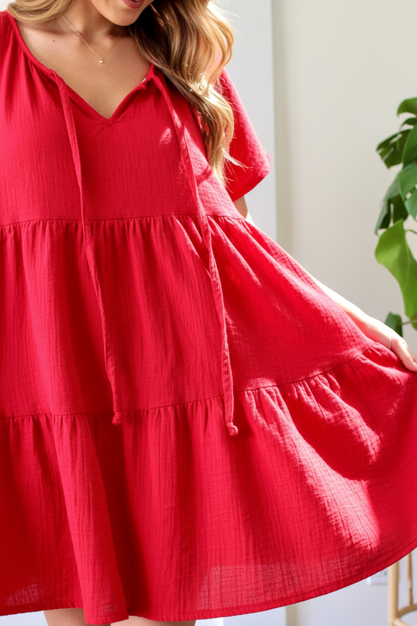 Red Butterfly Dress - 4-Layer Muslin Gauze