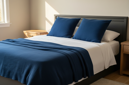 Twilight Blue Euro Shams - Full Muslin Comfort Styled Hero